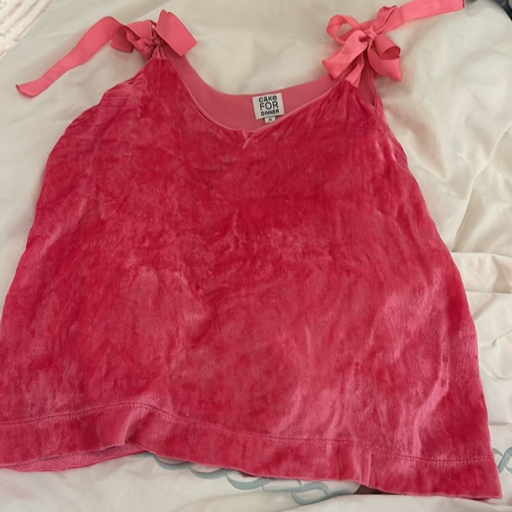 Cake for dinner tie strap satin pink top flawed size: small